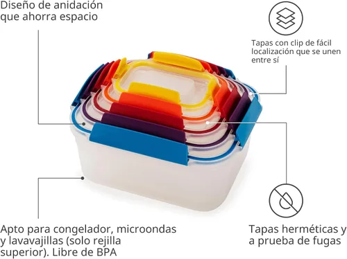Miniatura 3 de Joseph Joseph Nest Lock Juego de recipientes de plástico para almacenar alimentos sin BPA, con tapas con cierre hermético a prueba de fugas, 10