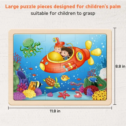 Miniatura 5 de SYNARRY Rompecabezas de madera de animales grandes para niños, caja de regalo 4 en 1 (12.2 x 9.4 pulgadas), certificado FSC, rompecabezas para niños