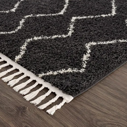 Miniatura 32 de Hauteloom, Duncans - Alfombra de estilo granja de pelo mullido para sala y dormitorio, con borlas - Beige, carbón, gris - 2 pies 7 pulgadas x 7 pies
