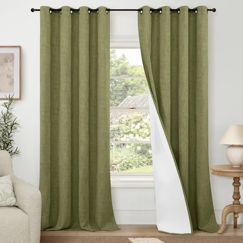 Miniatura 69 de Cortinas Opacas de Lino Azul Bebé para Guardería de 40 Pulgadas de Largo, 2 Paneles, Cortinas Cortas con Aislamiento Térmico Boho de Bloqueo Total