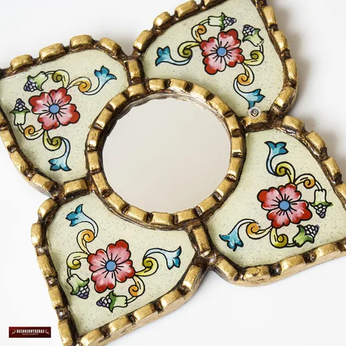 Miniatura 8 de Espejo peruano pequeño, espejo artesanal hecho a mano, decoración de pared de vidrio pintado inverso, espejos con forma de diamante de 8.26 pulgadas