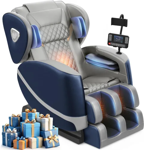 Miniatura 10 de FURNIMAT Silla de masaje de cuerpo completo, silla de masaje de gravedad cero con 10 rodillos fijos, bolsas de aire, calefacción, masaje de pies