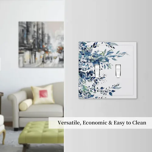 Miniatura 7 de Cubiertas de Interruptor de Luz de Doble Palanca con Hojas de Plantas Florales de Eucalipto Azul en Acuarela, Placa Decorativa de Pared de 2
