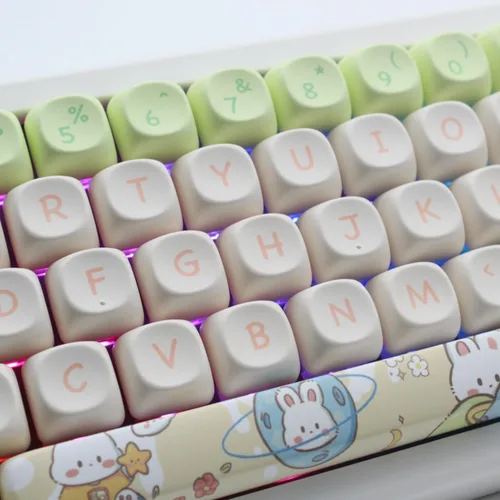 Miniatura 5 de MOA - Teclas de perfil de conejo, lindo conejo personalizado PBT Dye-sub Keycap 144 teclas para teclado mecánico, juego de teclas de tamaño completo