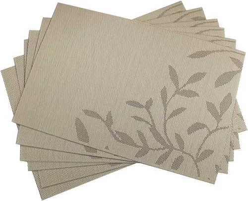 Miniatura 8 de Juego de 6 manteles individuales de PVC, juego de 6 manteles individuales de vinilo tejido de PVC, color natural (6 piezas, hojas moradas)