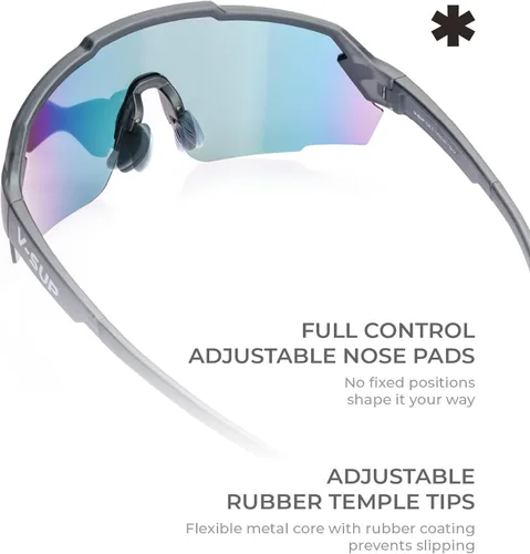 Miniatura 4 de V-SUP TR90 - Gafas de sol de ciclismo con protección UV400, ajustables y ultraligeras con estuche para correr y uso al aire libre Blakc+rojo(4331)