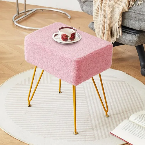 Miniatura 3 de Taburete de terciopelo de peluche, reposapiés otomano, mesa auxiliar pequeña, con 4 patas de metal, taburete moderno, pies antideslizantes