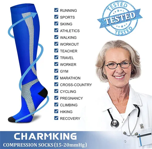 Miniatura 15 de CHARMKING - Calcetines de compresión para mujeres y hombres (3 pares), 15-20 mm Hg, el mejor apoyo para atletismo, running o ciclismo, mejora