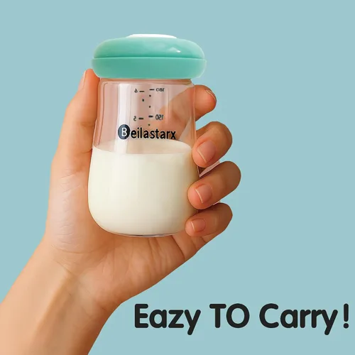 Miniatura 6 de Botellas de almacenamiento de leche materna de vidrio, almacenamiento de leche materna de cuello ancho con tapas, recipientes de almacenamiento