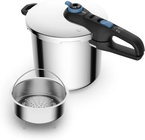 T-fal Trendy - Olla a presión de acero inoxidable, 8.5 cuartos, inducción, mecanismo de bloqueo seguro, apertura fácil y segura, compatible con