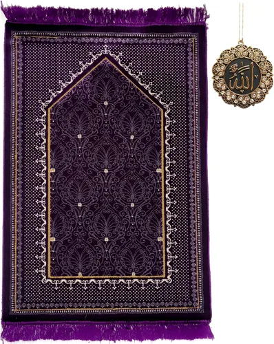 Miniatura 9 de Modefa Alfombra de oración de terciopelo islámico turco, gruesa y ancha, suave, para hombres y mujeres, tapete grande tradicional musulmán para Negro
