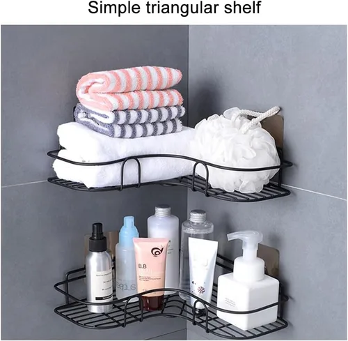 Miniatura 4 de Pilarmuture 1 estante moderno de esquina de hierro negro para ducha, fuerte y duradero, sin taladro, estante de ducha montado en la pared para baño