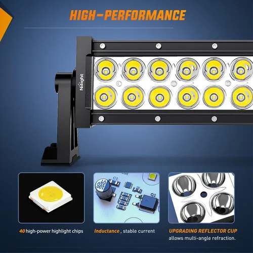 Miniatura 3 de Nilight Barra de luz LED, 2 unidades, 7.5 pulgadas, 36 W, 2520 lúmenes, LED, vainas LED antiniebla, parachoques de techo, trabajo todoterreno