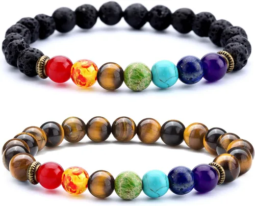 Men Women 8mm Lava Rock 7 Chakra Beads Chakra Bracelet Braided Rope Natural Stone Yoga Bracelet Bangle