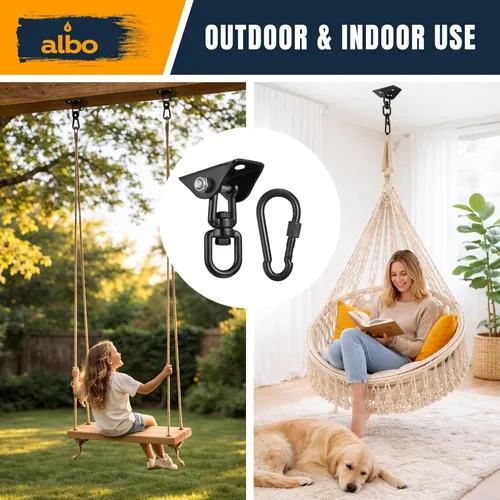 Miniatura 7 de Albo Gancho para colgar en el techo de 2650 libras para hamaca y columpio de porche, soporte resistente giratorio de 360° con mosquetón