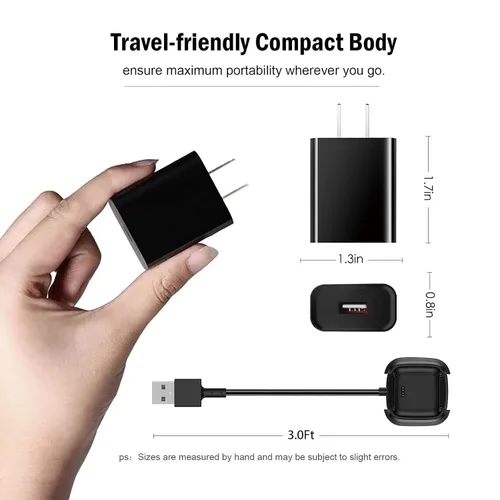Miniatura 5 de YCWZZH Cargador rápido de pared para Fitbit Versa 2, cable de carga USB, no para Versa 2 Lite, negro, 5V, 100-240V, 50-60Hz, viajes, carga rápida