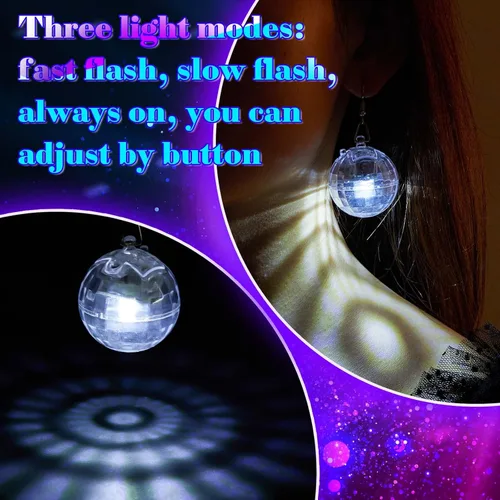 Miniatura 2 de Henoyso 4 pares de aretes de bola de discoteca iluminados, joyería con luz LED, aretes brillantes para mujeres y niñas, regalos de día de San