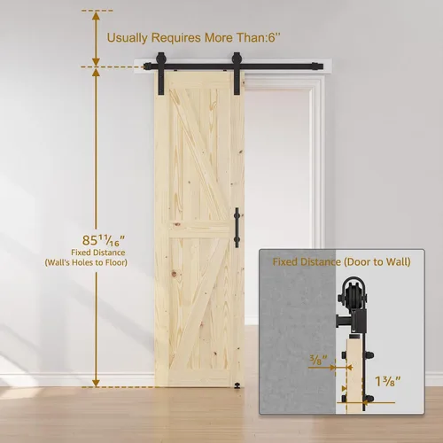 Miniatura 5 de SMARTSTANDARD Puerta corredera de granero de 28 x 84 pulgadas con kit de herrajes para puerta de granero de 5 pies incluido, puerta de madera
