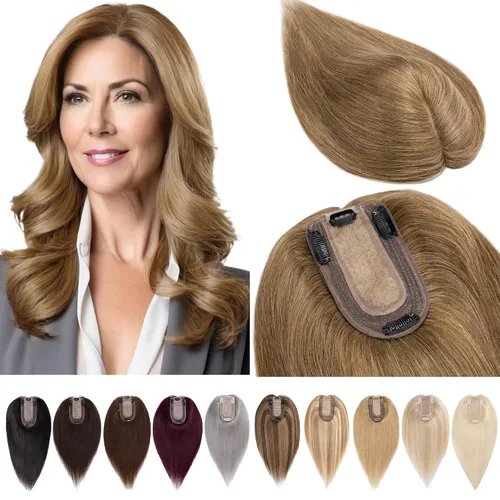 Miniatura 13 de SEGOHAIR Toppers de cabello humano real con flequillo, 2.8 x 5.1 in, base de seda con clip, piezas superiores de Wiglet añaden volumen, 6 pulgadas