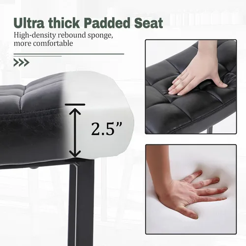 Miniatura 4 de RNKSFX Taburete de bar moderno negro para encimera de cocina sin respaldo de altura de mostrador con asiento tapizado de piel sintética y marco