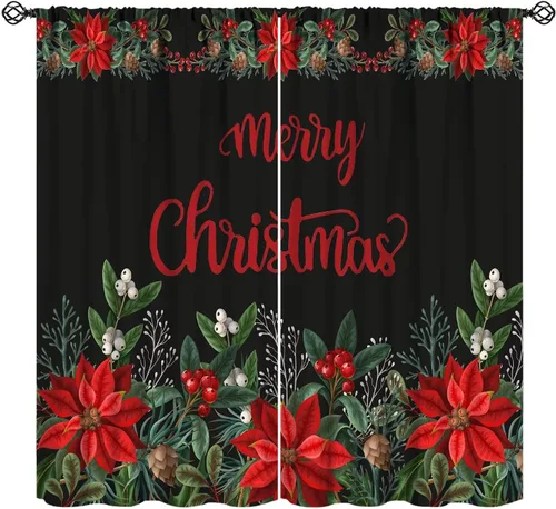 Miniatura 29 de Cortinas de Navidad de gnomo, bolas de árbol de Navidad, luces, regalos, decoración de tablones para sala de estar, dormitorio, bolsillo para barra