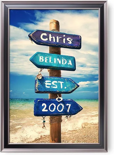 Miniatura 118 de Arte enmarcado de vacaciones con nombres de pareja en sillas de cubierta, regalo de amor perfecto para aniversario, boda. Con diferentes estilos