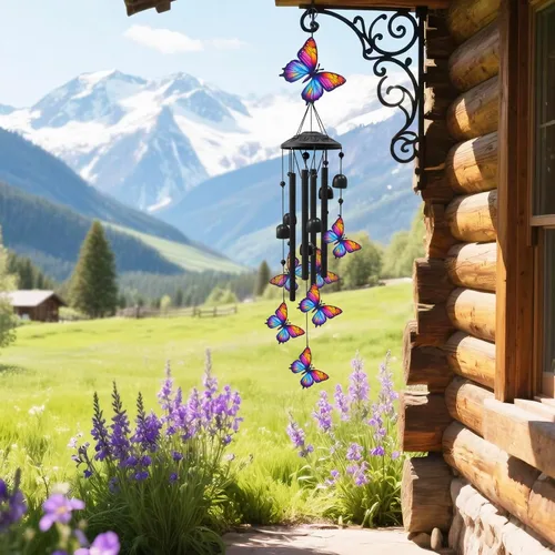 Miniatura 6 de Campanillas de Viento de Mariposa para Exteriores, Campanillas de Metal Negro al Aire Libre, Regalos de Mariposas para Mujeres/Hombres, Decoración