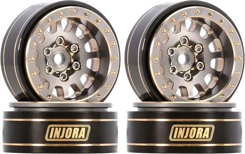 INJORA 1.0 Plus - Llantas de latón Beadlock, 4 unidades, ruedas de 12 radios para TRX4M SCX24 FCX24 1/24 1/18 RC Crawler, 1.65 oz/piezas (gris)