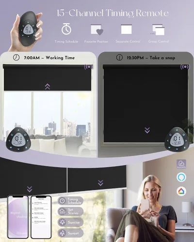 Miniatura 4 de Graywind Persiana enrollable motorizada funciona con Alexa Google, persianas inteligentes 100% opacas recargables con control remoto de motor