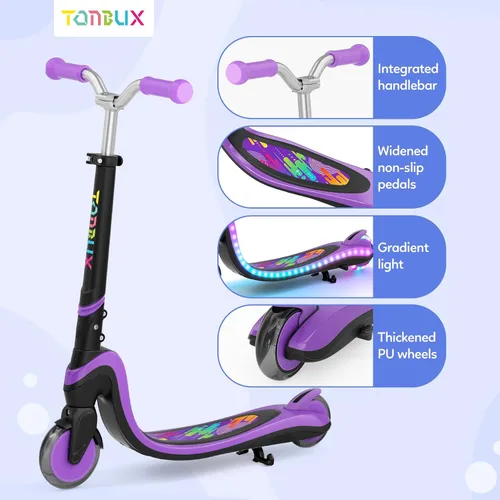 Miniatura 7 de Patinete de 2 ruedas, scooter para niños con ruedas y cubierta iluminadas, altura ajustable, 2 ruedas para niños de 5 a 7 años, scooters para niños