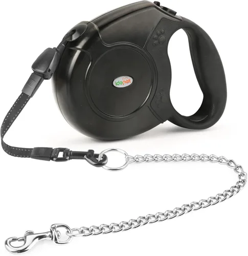 Miniatura 9 de Idepet Correa retráctil resistente para perros pequeños y medianos, cadena de acero antimasticación de 360 grados sin enredos, sistema de bloqueo