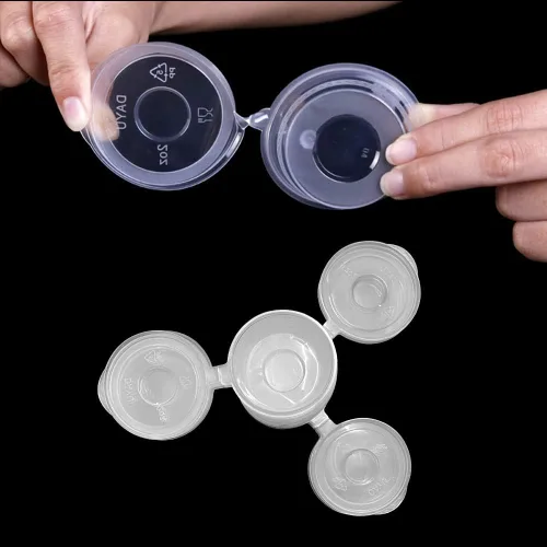 Miniatura 6 de OULIGET Vasos de Soufflé de Plástico, Vasos Desechables Transparentes para Salsa a Prueba de Fugas con Tapa Articulada, Utilizados para Varias