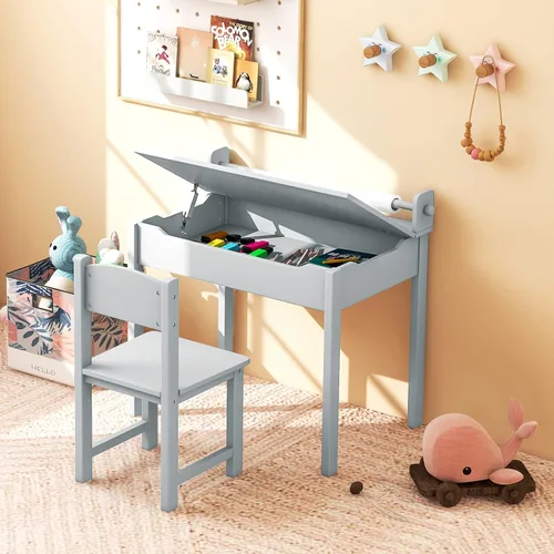 Miniatura 2 de Costzon - Juego de mesa y silla para niños, mesa de arte y manualidades con tapa abatible para sala de juegos, jardín de infantes, escritorio