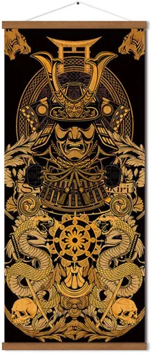 Miniatura 9 de Warrior's Dreams - Póster impreso en lienzo para pared, con casco blindado, espíritu samurái con pergamino de madera, listo para colgar, decoración