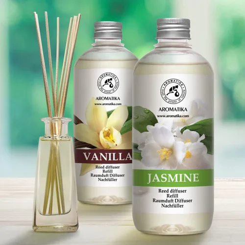 Miniatura 3 de Juego de repuesto para difusor de varillas de vainilla y jazmín con aceite esencial de jazmín, 34 onzas líquidas, 2 x 16.9 fl oz, repuesto