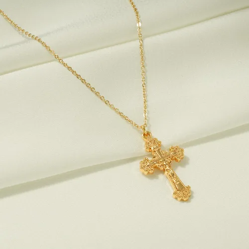 Miniatura 28 de Fettero - Collar con dije de cruz de fe, chapado en oro de 14 K, cadena fina, minimalista, simple, pequeña, para oración, regalo de joyería religiosa