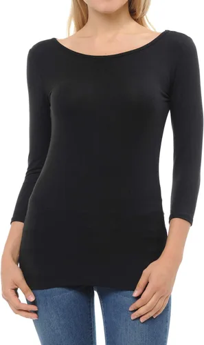 Miniatura 5 de SSOULM Camiseta básica casual de manga 34 para mujer, elástica, ajustada, con talla grande