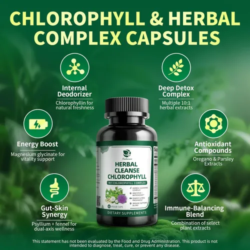 Miniatura 2 de Lukaree Cápsulas de Complejo Herbal de Clorofila, 60 Cápsulas Veganas de Clorofila para Desintoxicación, Digestión, Salud Intestinal y de la Piel