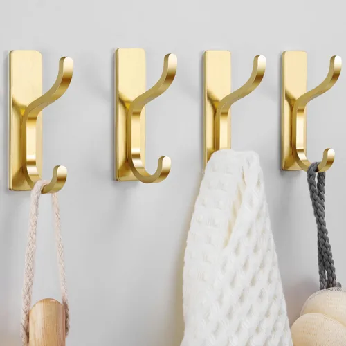 niffgaff Ganchos de pared para abrigo y toalla: colgador adhesivo de puerta de 13 libras, gancho adhesivo para pared, armario, baño, acero Dorado