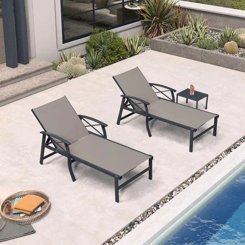 Miniatura 10 de PURPLE LEAF Oversized Chaise Lounge Chair Outdoor Set of 2 Extra Wide Pool Lounge Chairs 5 Adjustable Position with Armrests and Side Table Aluminum