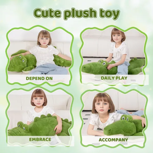 Miniatura 9 de FFxiong Almohada de cuerpo largo de cocodrilo grande verde de 48 pulgadas, lindo juguete de peluche de cocodrilo gigante de 4 pies, regalo