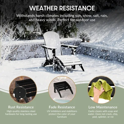 Miniatura 6 de WestinTrends Reposapiés otomano Adirondack para patio al aire libre, taburete de madera de polietileno para todo tipo de clima, ampliamente Negro