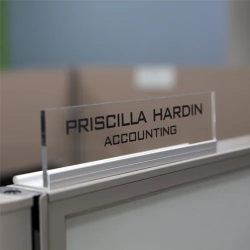 Miniatura 2 de Placa de identificación personalizada para cubículo de oficina. Soporte de aluminio moderno - 4 colores de placa (transparente transparente)