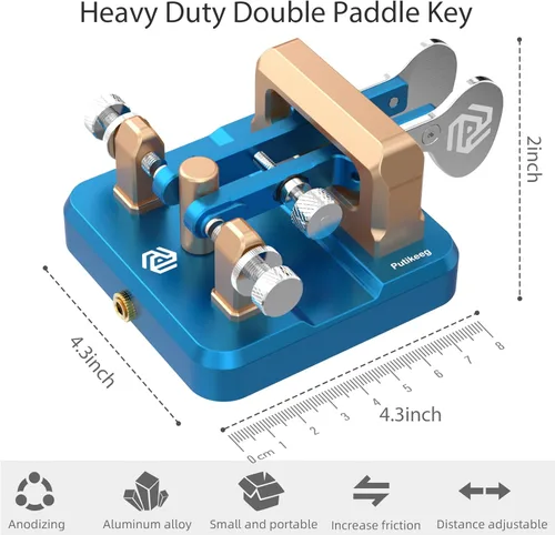 Miniatura 5 de CW Key Morse Code Key Morse Telegraph Key Morse Code Key Aleación de aluminio CW Código Morse clave Base cuadrada Azul