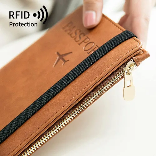 Miniatura 3 de Assport - Cartera para pasaporte, funda para pasaporte, cartera de viaje de cuero impermeable con bloqueo RFID con correa elástica y ranura