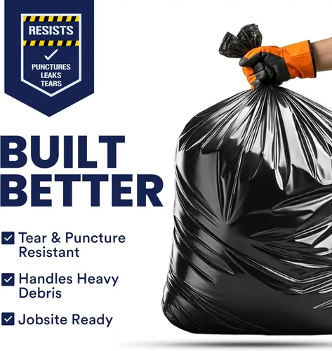 Miniatura 3 de Plasticplace Bolsas de basura para contratistas de 55-60 galones │ 3.0 mil │ Bolsa de basura negra resistente │ 38 pulgadas x 58 pulgadas
