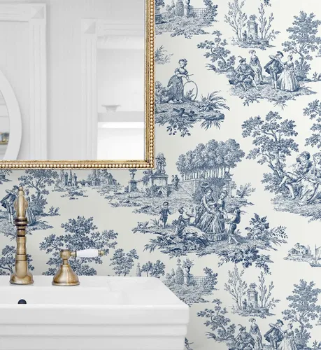 Miniatura 6 de NextWall Chateau Toile - Papel tapiz autoadhesivo (azul marino)
