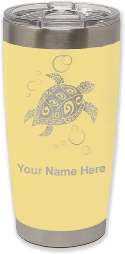 Miniatura 13 de LaserGram Vaso aislado al vacío de 20 onzas, tortuga marina hawaiana, grabado personalizado incluido (negro)