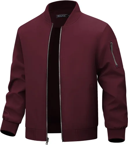 Miniatura 6 de WULFUL Chaqueta Bomber para Hombre Ligera Casual Cortavientos con Cremallera Abrigo con Bolsillo