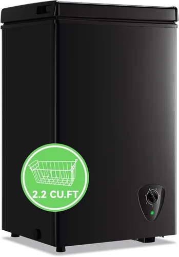 WANAI Congelador de pecho pequeño negro 2.2 pies cúbicos Mini congelador de puerta superior ajustable 7 termostatos y dos cestas extraíbles Garaje